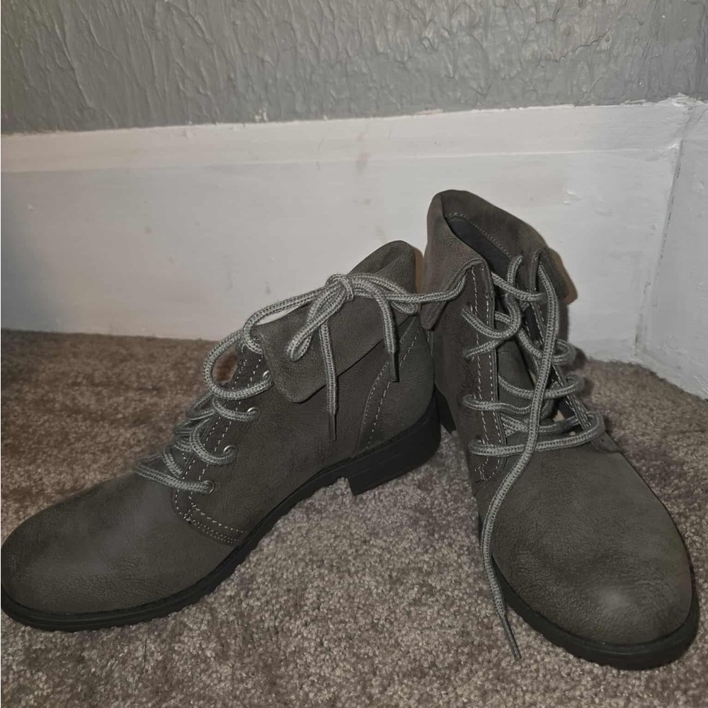 Charcoal Lace-Up Combat Boots